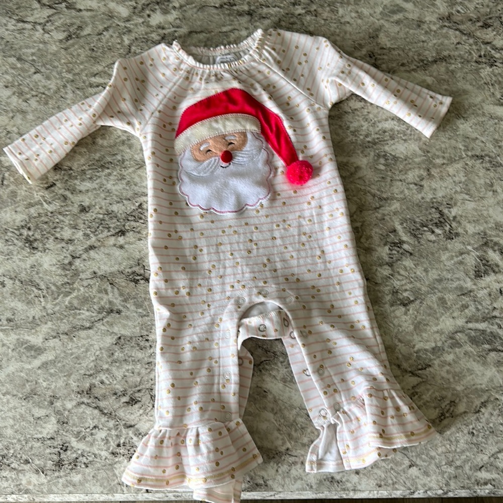 Mud Pie Festive Santa Footie - Cream and Red